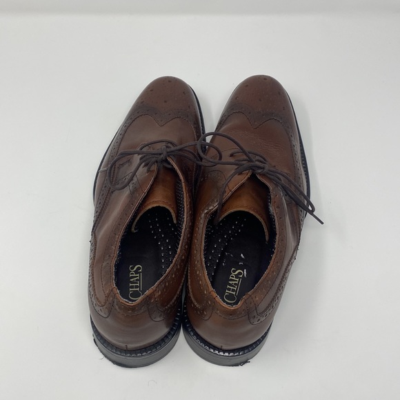 Chaps Men’s Brown Lace Up Leather Wing Tip Closed Toe Dress Shoes - Picture 7 of 13